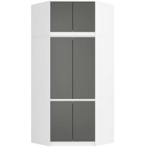 Surmeuble Pour Armoire S100 Blanc 100 Cm 2 Portes Façade Gris Graphite 3 Étagères 100x50x55 Cm