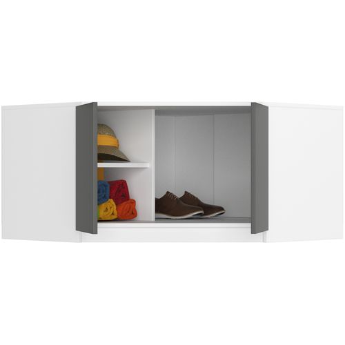 Surmeuble Pour Armoire S100 Blanc 100 Cm 2 Portes Façade Gris Graphite 3 Étagères 100x50x55 Cm