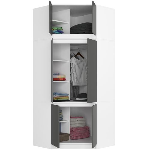 Surmeuble Pour Armoire S100 Blanc 100 Cm 2 Portes Façade Gris Graphite 3 Étagères 100x50x55 Cm