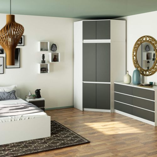 Surmeuble Pour Armoire S100 Blanc 100 Cm 2 Portes Façade Gris Graphite 3 Étagères 100x50x55 Cm