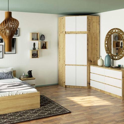 Surmeuble Pour Armoire S100 Chêne Artisan 100 Cm 2 Portes Façade Blanche 3 Étagères 100x50x55 Cm