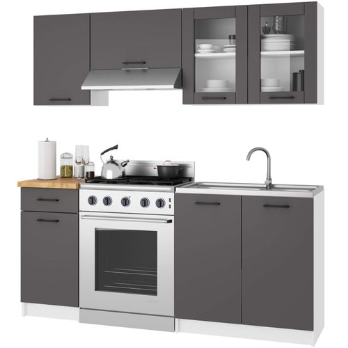 Vitrine De Cuisine Oliwia W80 Blanche 2 Portes Façade Gris Graphite 2 Étagères 80x30,5x58 Cm