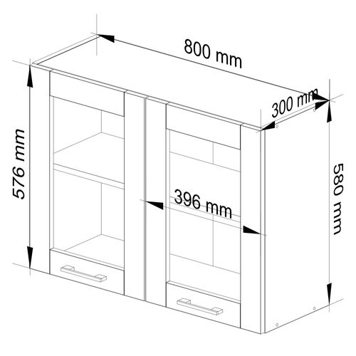Vitrine De Cuisine Oliwia W80 Blanche 2 Portes Façade Gris Graphite 2 Étagères 80x30,5x58 Cm