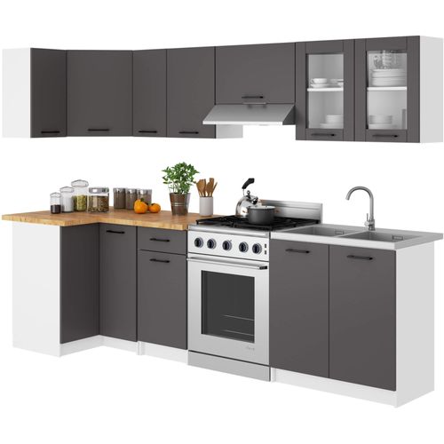 Vitrine De Cuisine Oliwia W80 Blanche 2 Portes Façade Gris Graphite 2 Étagères 80x30,5x58 Cm