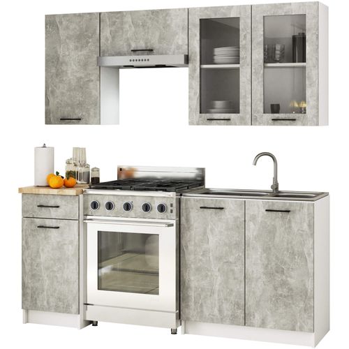 Vitrine De Cuisine Oliwia W80 H720 Blanche 80 Cm 2 Portes Façade Béton 2 Étagères 80x30,5x72 Cm