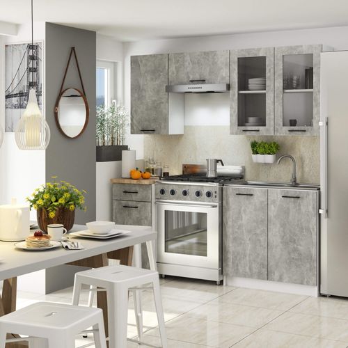 Vitrine De Cuisine Oliwia W80 H720 Blanche 80 Cm 2 Portes Façade Béton 2 Étagères 80x30,5x72 Cm