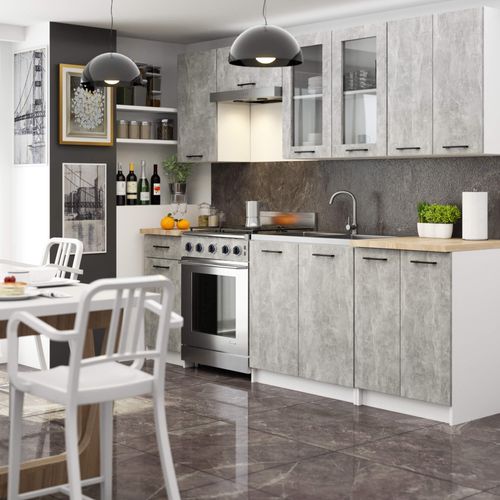 Vitrine De Cuisine Oliwia W80 H720 Blanche 80 Cm 2 Portes Façade Béton 2 Étagères 80x30,5x72 Cm