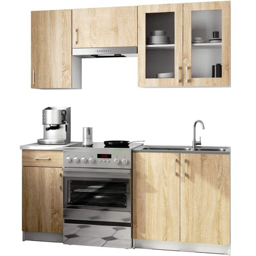 Vitrine De Cuisine Lima W80 D2 H720 Blanche 80 Cm 2 Portes Chêne Sonoma 2 Étagères 80x30,5x72 Cm