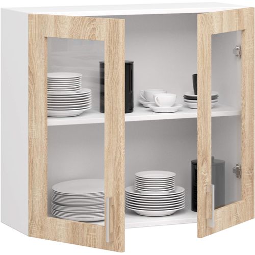 Vitrine De Cuisine Lima W80 D2 H720 Blanche 80 Cm 2 Portes Chêne Sonoma 2 Étagères 80x30,5x72 Cm
