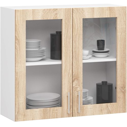 Vitrine De Cuisine Lima W80 D2 H720 Blanche 80 Cm 2 Portes Chêne Sonoma 2 Étagères 80x30,5x72 Cm