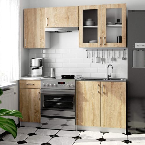 Vitrine De Cuisine Lima W80 D2 H720 Blanche 80 Cm 2 Portes Chêne Sonoma 2 Étagères 80x30,5x72 Cm