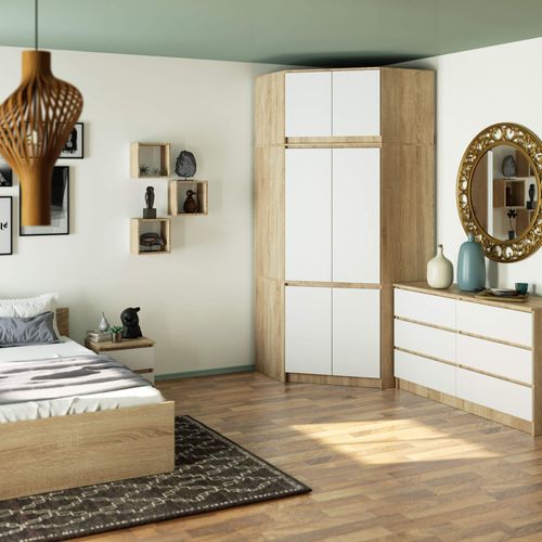 Armoire D'angle Avec Surmeuble S100 Chêne Sonoma 100 Cm 6 Portes Façade Blanche 100x50x235 Cm