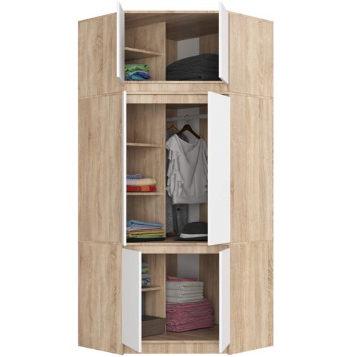 Armoire D'angle Avec Surmeuble S100 Chêne Sonoma 100 Cm 6 Portes Façade Blanche 100x50x235 Cm