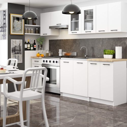 Ensemble De Cuisine Vitré Akord Oliwia 2.4m Blanche 240 Cm 11 Portes 1 Tiroir 240x46x203 Cm