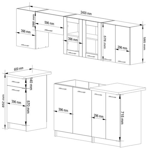 Ensemble De Cuisine Vitré Akord Oliwia 2.4m Blanche 240 Cm 11 Portes 1 Tiroir 240x46x203 Cm