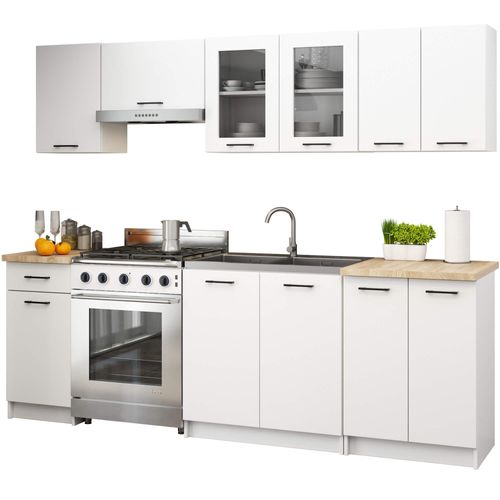 Ensemble De Cuisine Vitré Akord Oliwia 2.4m Blanche 240 Cm 11 Portes 1 Tiroir 240x46x203 Cm