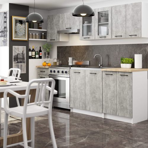 Ensemble De Cuisine Vitré Akord Oliwia 2.4m Béton 240 Cm 11 Portes 1 Tiroir 240x46x203 Cm