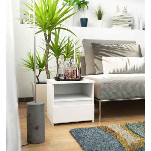 Akord Chevet De Rangement 3 Tiroirs Finition Blanche Style Moderne 40x35x40