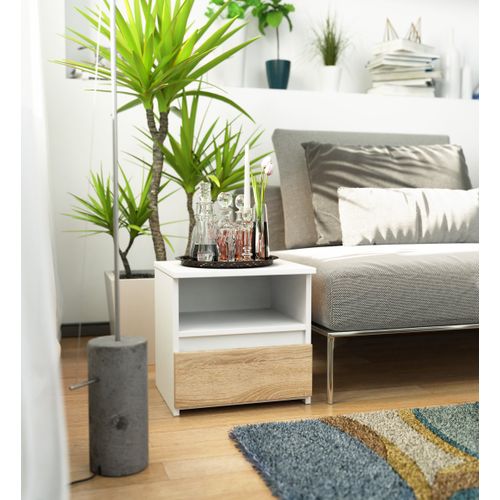 Akord Chevet De Rangement Blanc Et Chêne Sonoma Design Contemporain 40x35x40