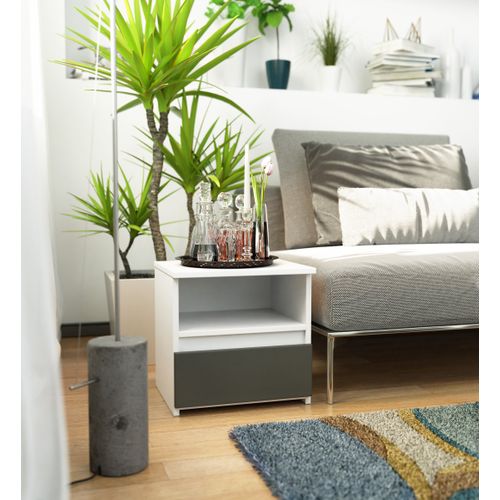 Akord Chevet De Rangement Blanc Et Gris Graphite Design Moderne 40x35x40
