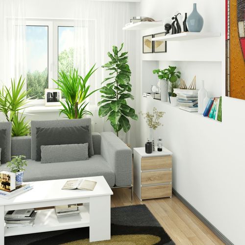 Akord Chevet Bas De Rangement Blanc Et Chêne Sonoma Style Moderne 40x35x57