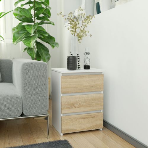 Akord Chevet Bas De Rangement Blanc Et Chêne Sonoma Style Moderne 40x35x57