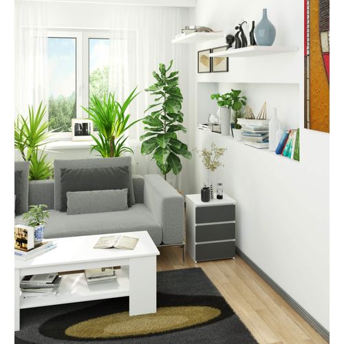 Akord Chevet Bas De Rangement Blanc Et Gris Graphite Design Contemporain 40x35x57