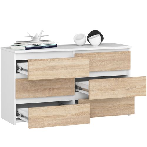 Akord Commode 6 Tiroirs Blanc/chêne Sonoma 100x35x57