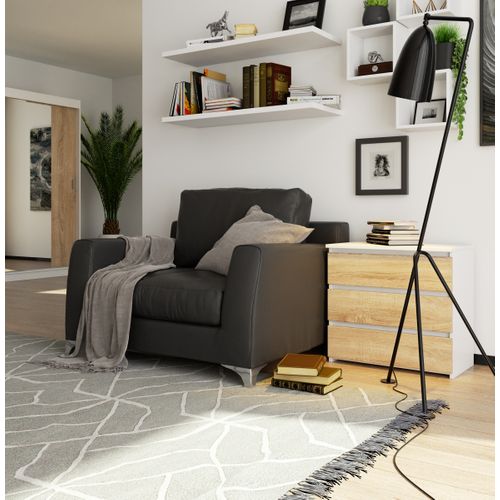 Akord Commode 3 Tiroirs Blanc/chêne Sonoma 60x35x57