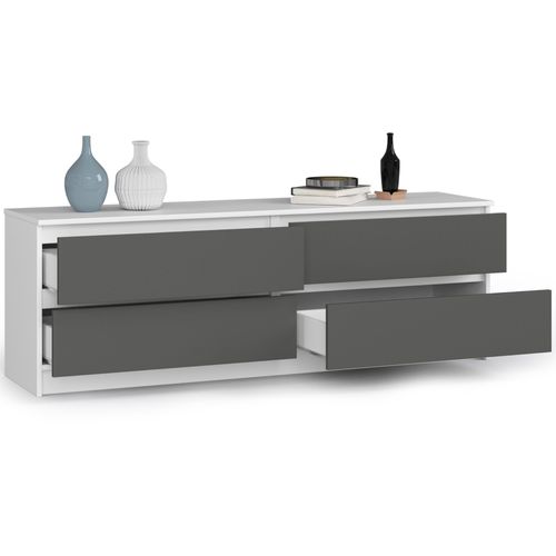 Akord Commode 4 Tiroirs Blanc/gris Graphite 160x40x55