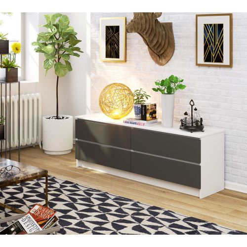 Akord Commode 4 Tiroirs Blanc/gris Graphite 160x40x55