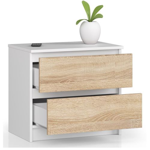 Akord Chevet 2 Tiroirs Blanc/chêne Sonoma 60x40x55