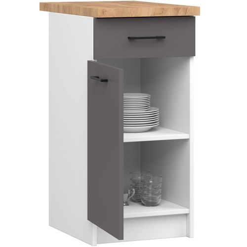 Armoires De Cuisine Basse S40 Oliwia Blanc, Gris Graphite 1 Porte 1 Tiroir 40x46x85 Cm