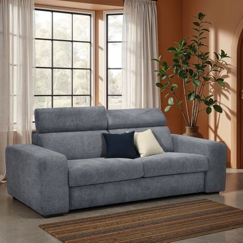 Canapé convertible express 3 places LUSIANO tissu gris matelas 14 cm