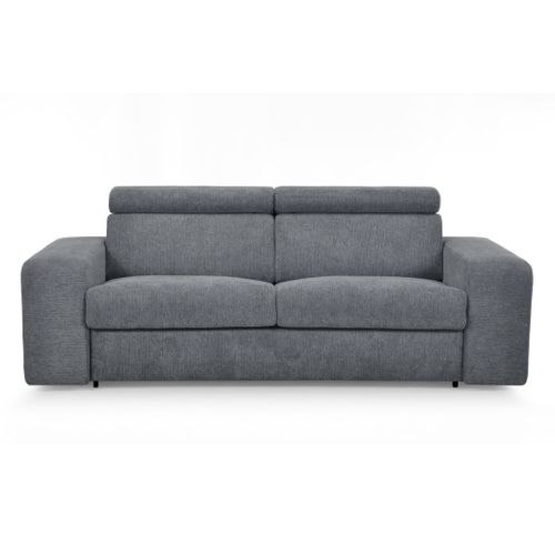 Canapé convertible express 3 places LUSIANO tissu gris matelas 14 cm
