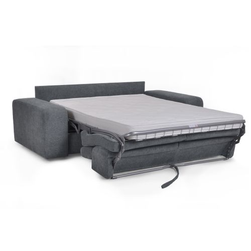 Canapé convertible express 3 places LUSIANO tissu gris matelas 14 cm