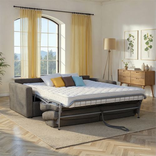 Canapé convertible express 3 places MOODY tissu gris matelas 18 cm