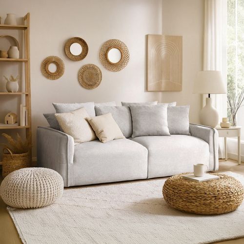 Canapé 3 places TERRA tissu gris clair