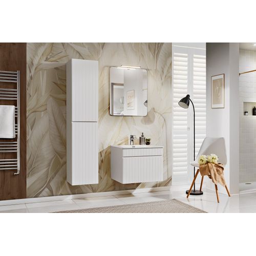Ensemble De Meubles De Salle De Bain 60 Cm Avec Plan, Vasque Wiki, Colonne Haute, Miroir