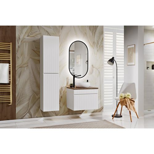 Ensemble De Meubles De Salle De Bain 60 Cm Avec Plan, Vasque Wiki, Colonne Haute, Miroir LED