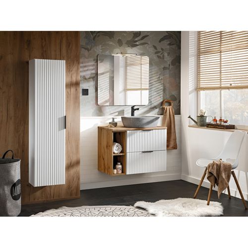 Ensemble De Meubles De Salle De Bain 80 Cm Avec Plan, Vasque à Poser Anna, Colonne, Miroir