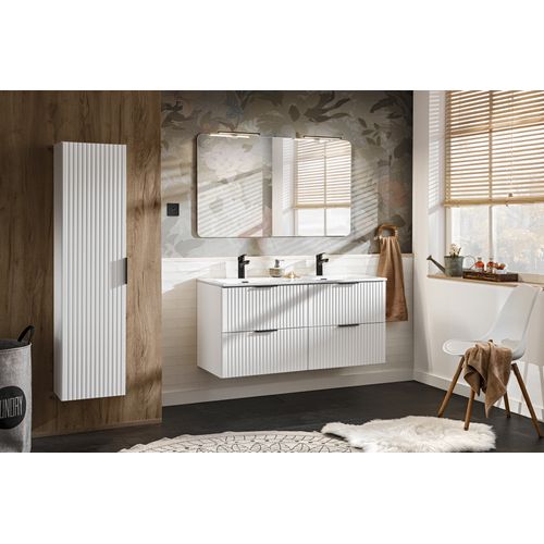 Sky Ensemble Meuble 120 Cm Avec Lavabo, Colonne Haute Et Miroir