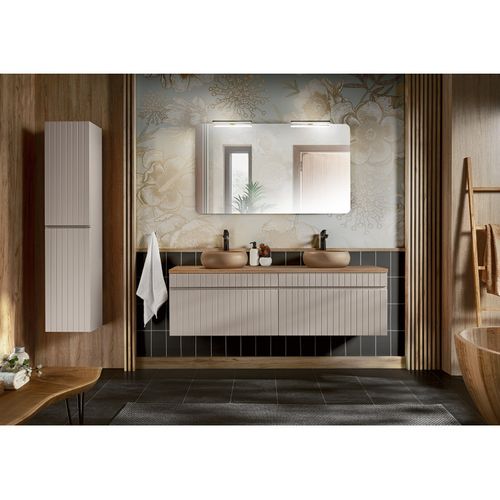 Ensemble De Meubles De Salle De Bain 160 Cm Avec Plan, 2 Vasques à Poser Wiki, Colonne, Miroir