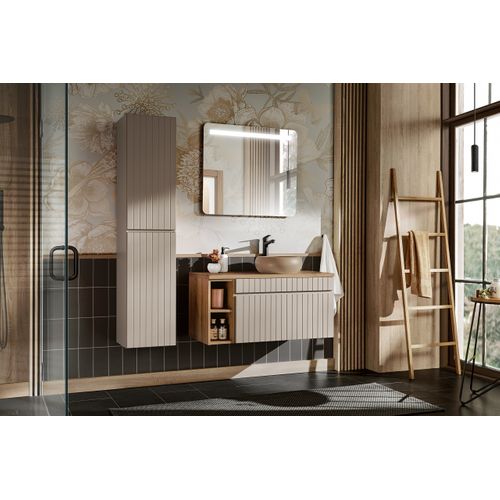 Ensemble Meuble 100 Cm Avec Plan, Vasque à Poser Wiki, Colonne, Miroir LED