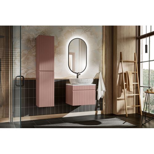 Ensemble Meuble 60 Cm Avec Vasque à Poser, Colonne Haute Et Miroir