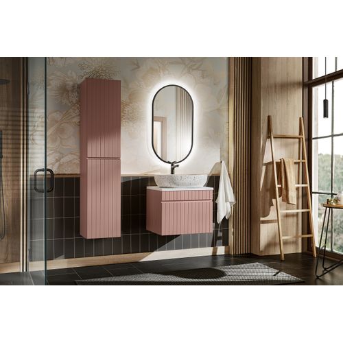Ensemble Meuble 60 Cm Avec Vasque à Poser, Colonne Haute Et Miroir