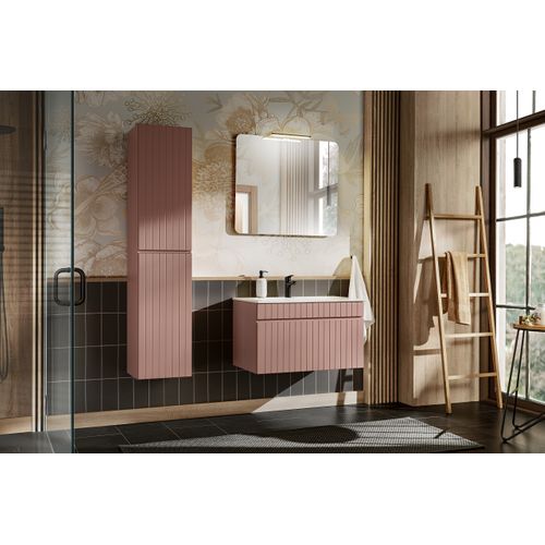 Ensemble Meuble 80 Cm Avec Vasque, Colonne Haute Et Miroir