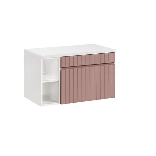 Ensemble Meuble 100 Cm Avec Vasque à Poser, Colonne Haute Et Miroir LED