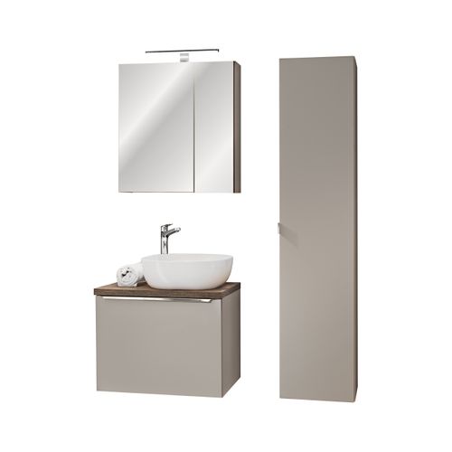 Ensemble Meubles Salle De Bain 60 Cm Avec Plan, Vasque à Poser Smile, Colonne, Armoire Miroir