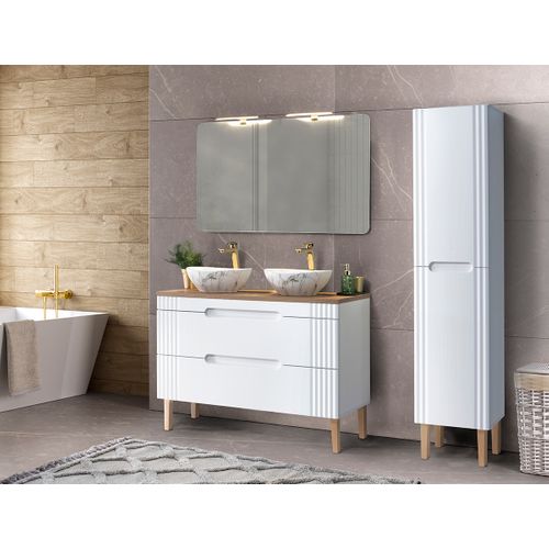 Ensemble Meuble 120 Cm Avec Vasques à Poser, Colonne Et Miroir 120 Cm
